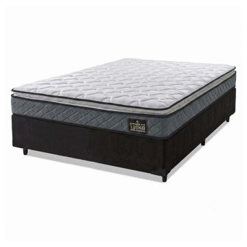 Cama Box Casal Colchão Espuma D33 Pillow Top Millenium 138x188x57cm Cinza/Preto Hellen - Suporta até