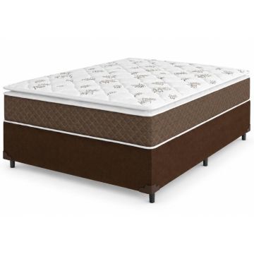Cama Box Casal Colchão Molas Ensacadas Pillow Top Martino 138x188x63cm Marrom/Branco Umaflex - Supor