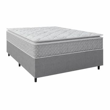 Cama Box Casal Queen Colchão Molas Ensacadas Pillow Top Perfect 158x198x71cm Cinza/Branco Umaflex