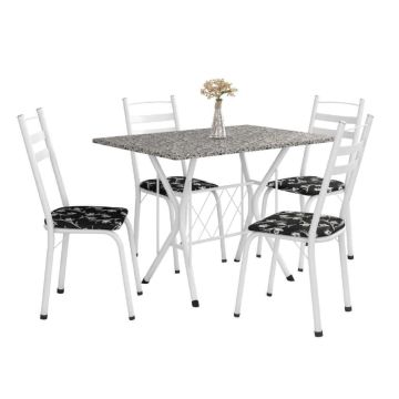 Conjunto De Mesa Itália New Com 4 Cadeiras 1,00m Artefamol Branco/Granito