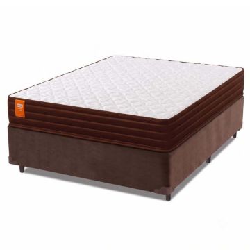 Cama Box Casal Colchão Molas Qatar 138x188x60cm Marrom / Branco - Suporta até 200kg