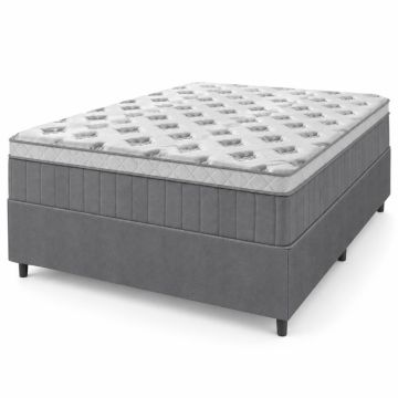 Cama Box Casal Colchão Molas Ensacadas Ômega 138x188x70cm Cinza / Branco Hellen - Suporta até 110kg