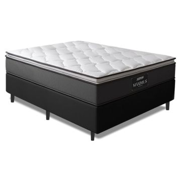Cama Box Casal Queen Colchão Molas Ensacadas Pillow Top Maximus 158x198x67cm Cinza / Preto Gazin - S