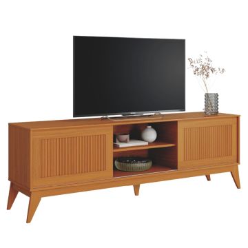 Rack Bancada para TV até 65 Polegadas 1,80m Ripado Impressão 3D 2 Portas Cedro King EDN