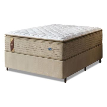 Cama Box Colchão Casal Molas Guarda Costas Max Pillow Top Probel 138x188x78cm Branco / Bege