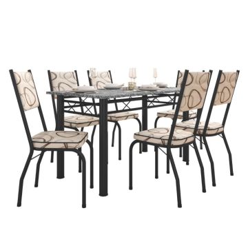 Conjunto Sala De Jantar Mesa Tampo Granito 1,40m Com 6 Cadeiras Diana Preto/Cedro Artefamol