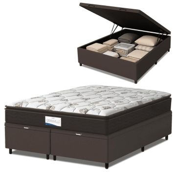 Cama Box Baú Colchão Casal Queen Probel Molas Ensacadas Granville Pillow Top 158x198x69cm Marrom /Br