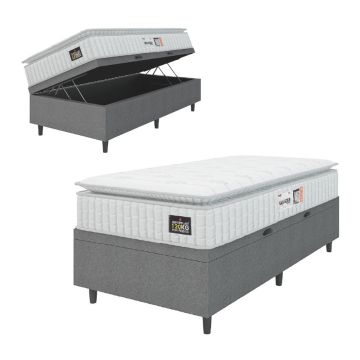 Cama Box Baú Colchão Solteiro Espuma D33 Vangogh Pillow Top 88x188x70cm Branco / Cinza Hellen - Supo
