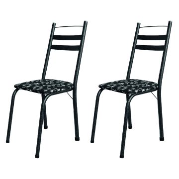 Conjunto Com 2 Cadeiras Tubular Itália Preto Floral Artefamol