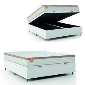 Cama Box Baú Colchão Casal King Molas Ensacadas Real 193x203x68cm Branco / Bege Inducol