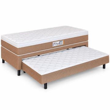 Cama Box Solteiro Com Cama Auxiliar Conjugada Espuma D28 Aspen 88x188x53cm Marrom / Branco Hellen