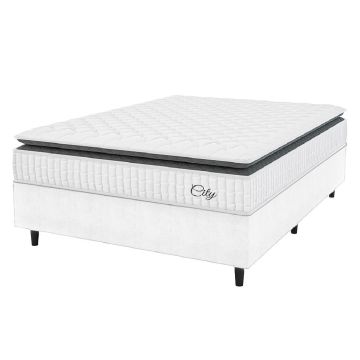 Cama Box Colchão Casal King Molas Ensacadas City Pillow Top 193x203x61cm Linho Branco / Cinza Hellen