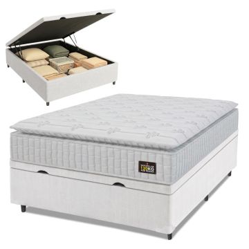 Cama Box Baú Casal Colchão Espuma D33 Pillow Top Van Gogh 138x188x65cm Branco Linho Hellen