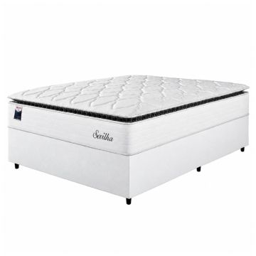 Cama Box Casal Queen Colchão Molas Ensacadas Com Pillow Sevilha 158x198x71cm Branco/Cinza Hellen