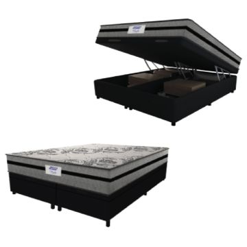 Cama Box Baú Casal Queen Colchão Gazin Com Molas Ensacadas Rubi 158x198x73cm Suede