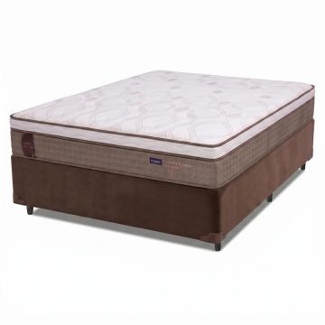 Cama Box Casal Queen Colchão Molas Ensacadas Guarda Costas Alameda 158x198x68cm Suede Marrom/Branco