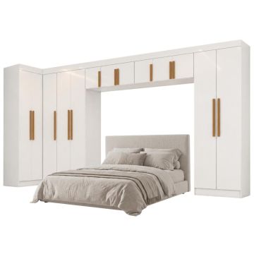 Guarda Roupas Modulado Closet de Canto Quarto Completo 13 Portas Espaço Cama Queen 1,58m Madrid