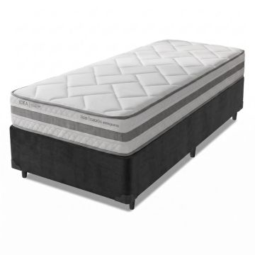 Cama Box Solteiro Molas Ensacadas Prisma 88x188x60cm Herval Cinza / Preto - Suporta até 110 kg