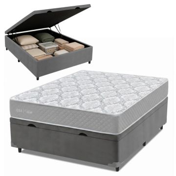 Cama Box Baú Casal Double Face 100% D33 Edén 138x188x58cm Herval Cinza - Suporta até 100kg por pessoa
