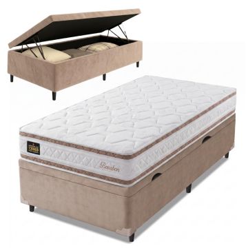 Cama Box Baú Solteiro Molas Ensacadas Bourbon 88x188x61cm Hellen - Suporta até 110 kg por pessoa