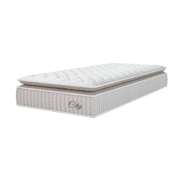 Colchão Solteiro Molas Ensacadas City Pillow Top 88x188x23cm Branco / Bege Hellen - Suporta até 110k